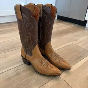 Vintage The Sanders Two-Tone Western Cowboy Boots Women's 6B Brown Tan Leather